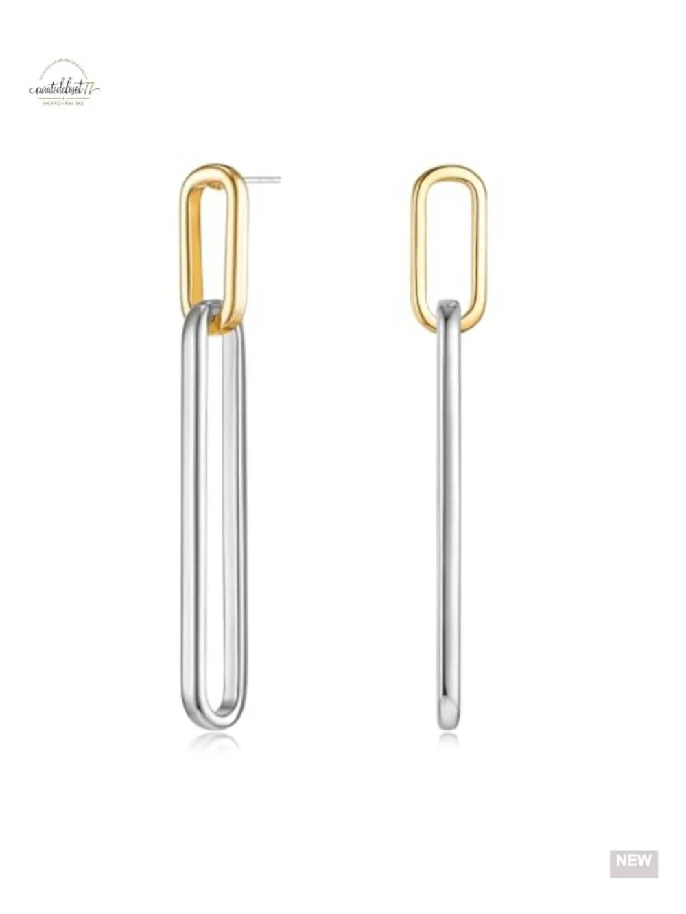 Geometric Link Dangle Earrings with Lever Back - Hypoallergenic Brass